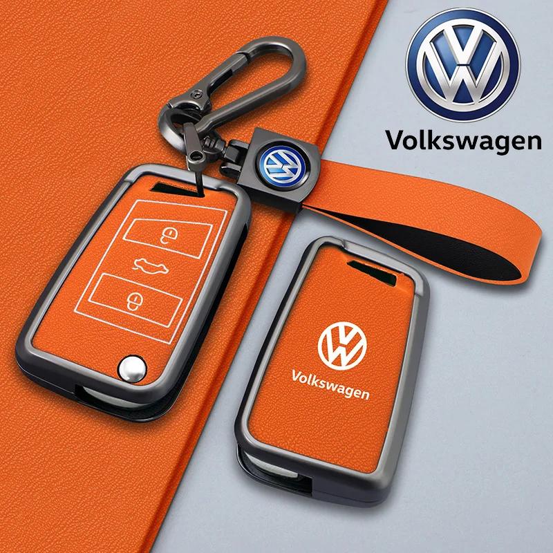 Valve Stems Caps For VOLKSWAGEN VW New Zinc Alloy Leather Car Remote Key Case Cover Protector Holder Shell For VW Volkswagen Gol GB31