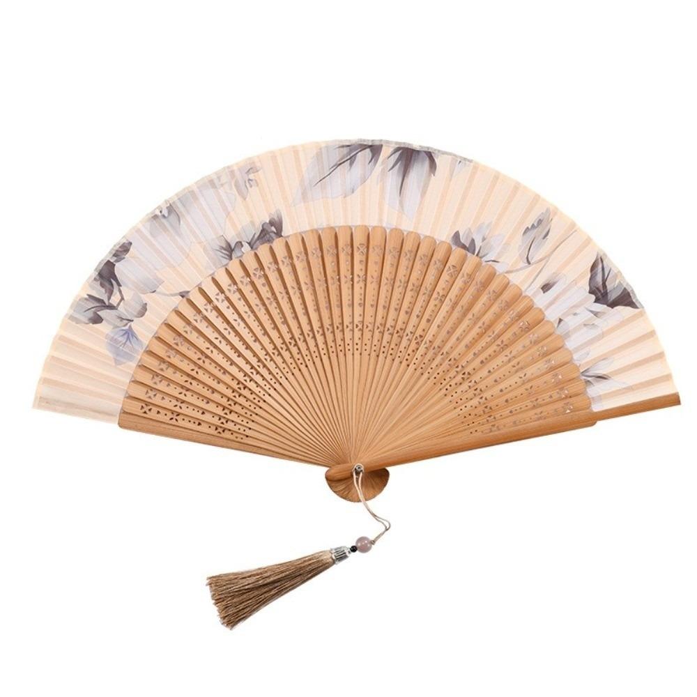 With Tassel Folding Hand Fan Hollowed-out Classical Handheld Fan Dance Fan Dance Performance