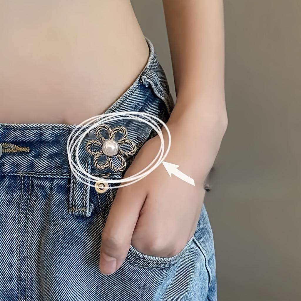 1PC Adjustable No-Sew Waist Buckle Invisible Tightening Button for Oversized Pans, Denim, and Jean Skirt - Non-Piercing Detachable Pearl Pin