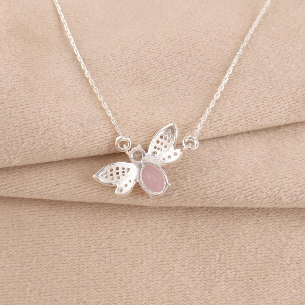 For Women Rose Chalcedony Gemstone 925 Sterling Silver Jewelry Zircon Pendant CZP-12-16