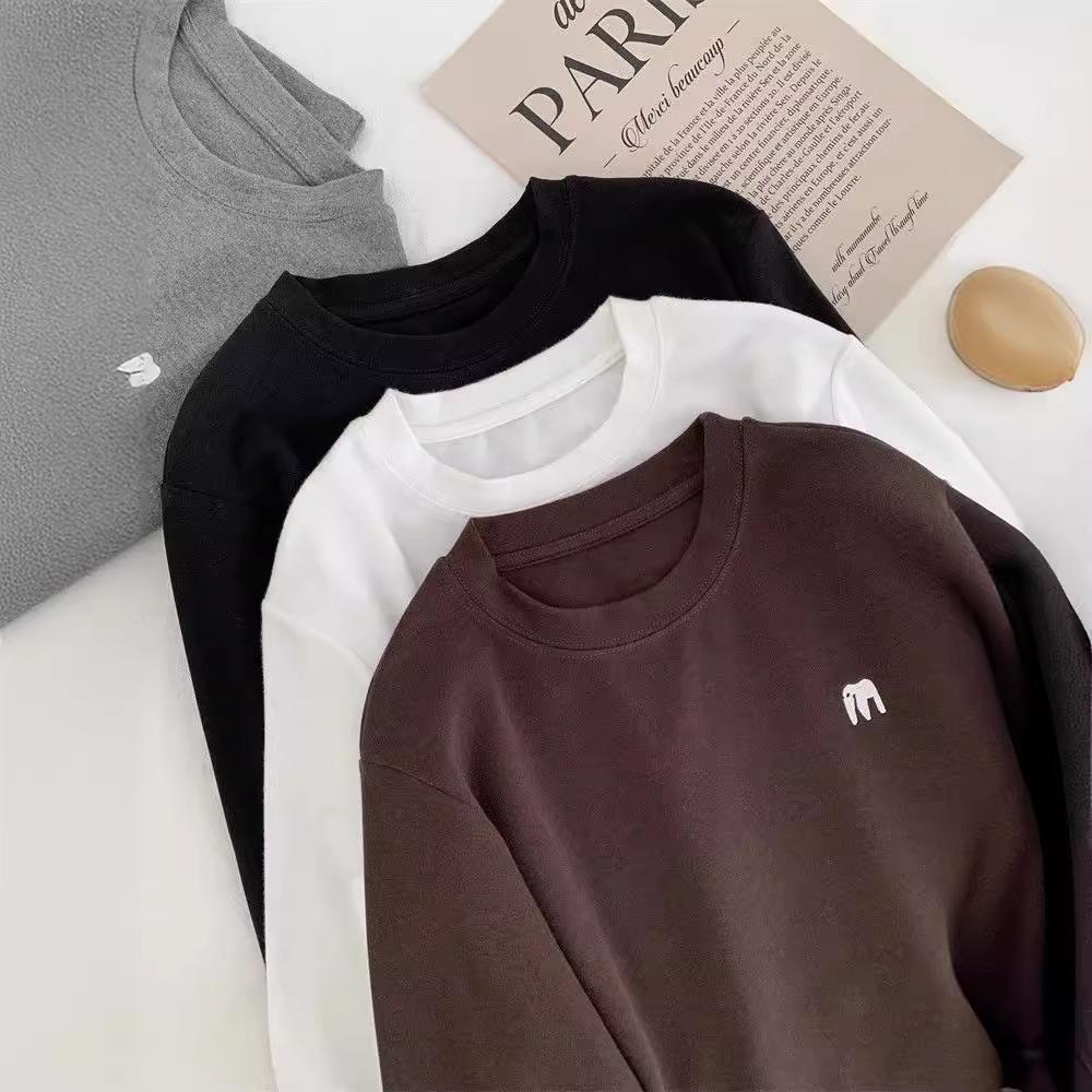 Korean-Style Embroidered Women's Thickened Long Sleeve T-Shirt