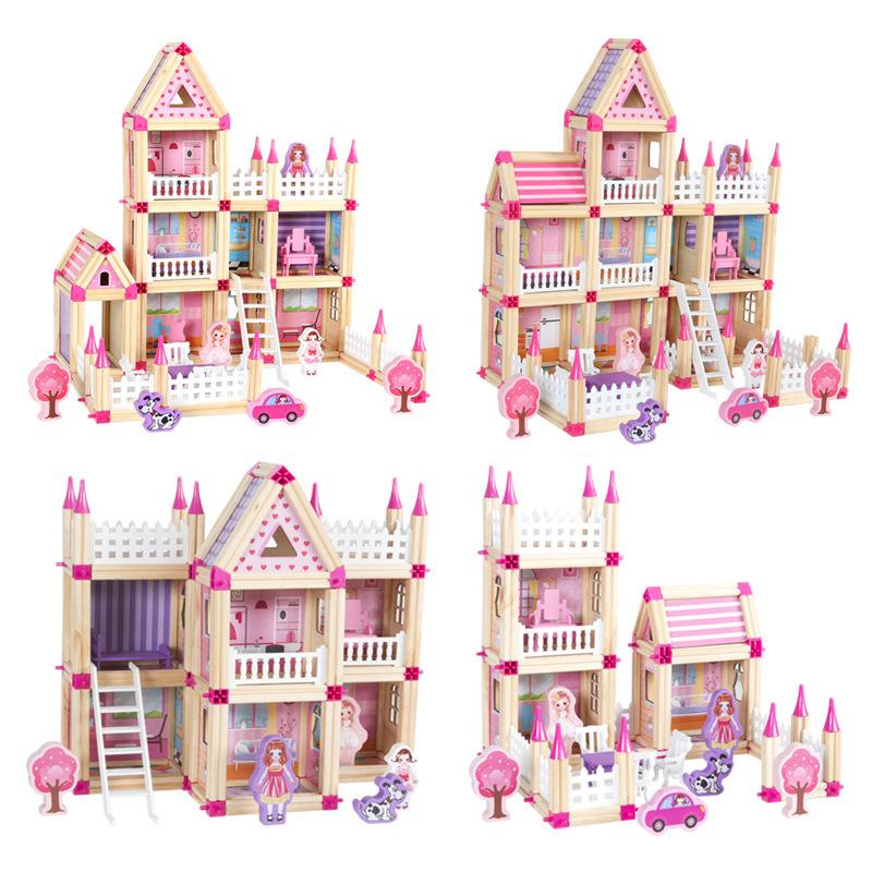 Wooden master building block children's early education mosaic house model assembly colorful house toys