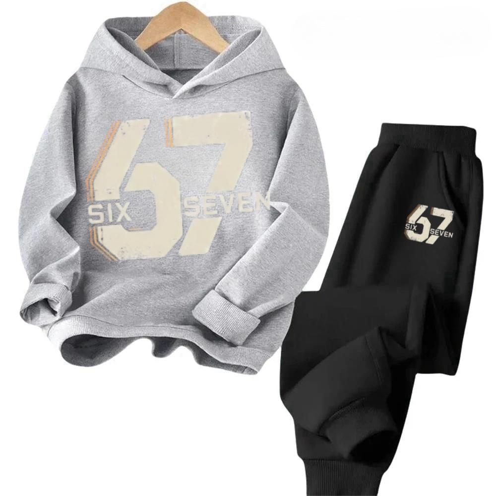67 Chic Children's Hoodies Set Korean Streetwear Block Tracksuit Fashion Comfortable Kids Sweatshirt 2 Pcs Sets Pant Suit