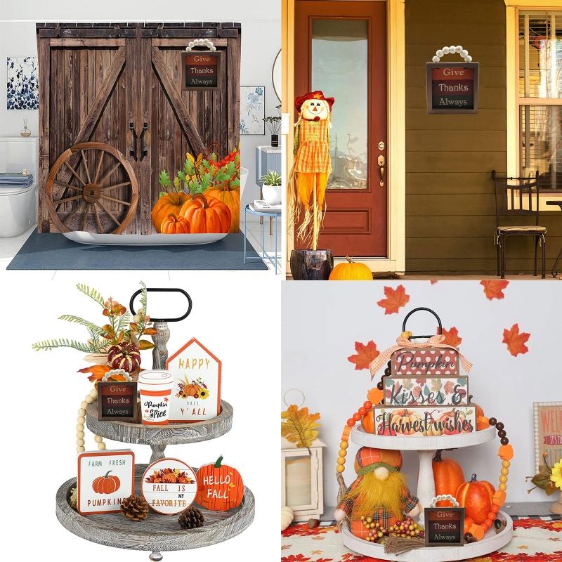 Fall Wood Front Door Hanging Sign Letter Wooden Plaque Fall Decor Autumn Plant Wood Wall Art Hanging for Farmhouse Home