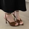 Fashion Fashion Metal Buckle Strap Design Thin High Heels Women Sexy Open Toe Ankle Strap Heeled Sandals Elegant Banquet Wedding Shoes