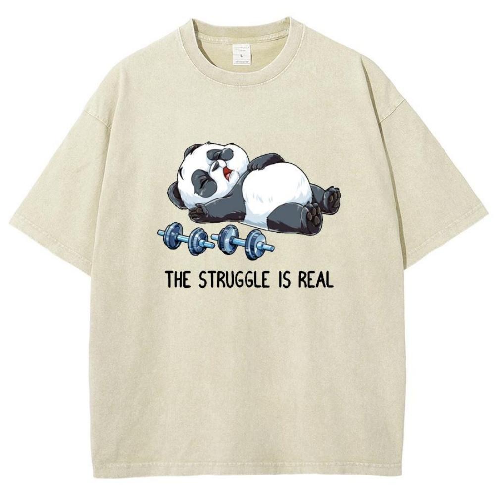 T-shirt Homme Lavage Vintage Design Japonais Motif Panda Rétro Imprimé Manches Courtes Décontracté Streetwear Américain Harajuku Coton