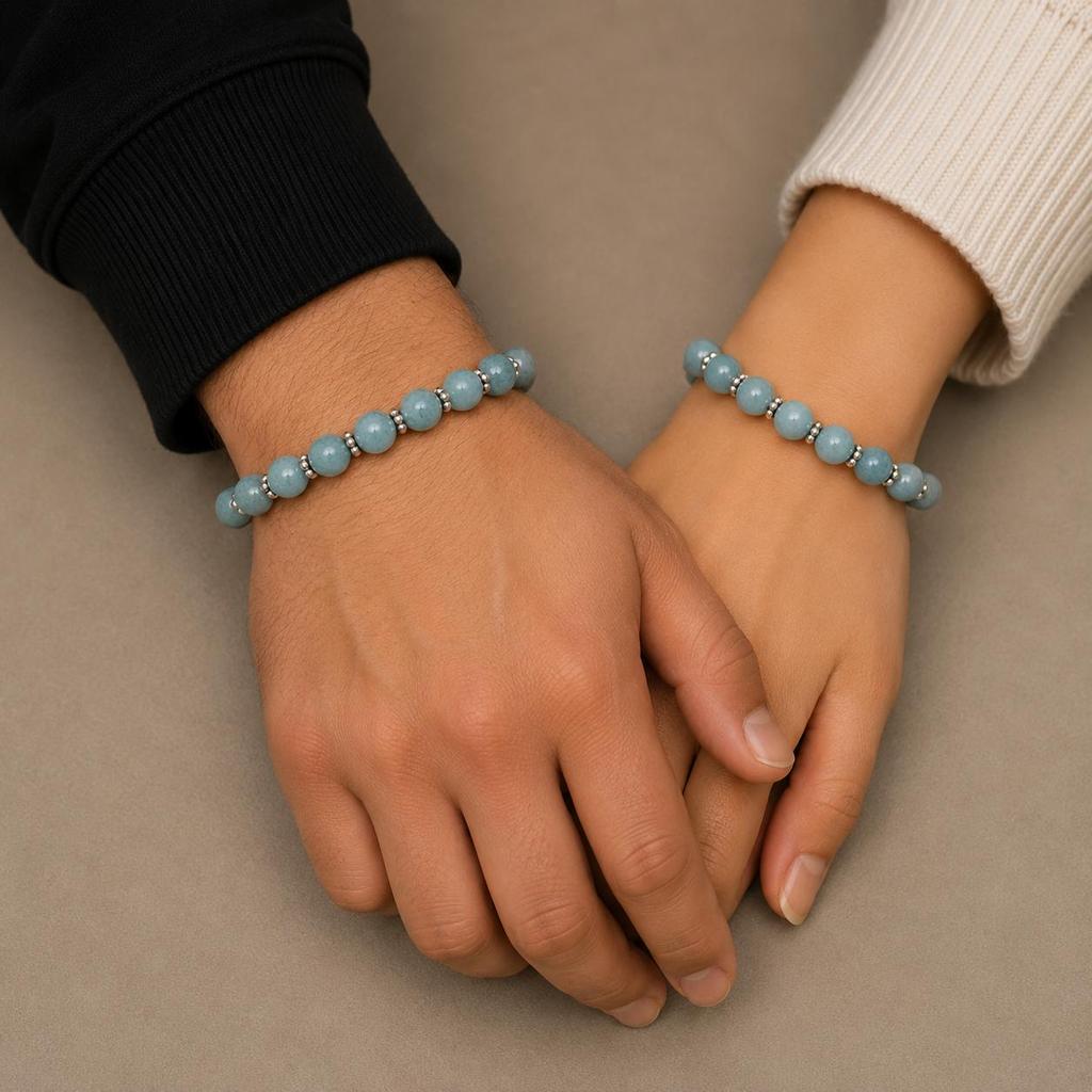 8mm Natural Aquamarine Dyed Gemstone Round Beads Handmade Jewelry Elegant Stretchable Unisex Bracelet For Gift CSB-9