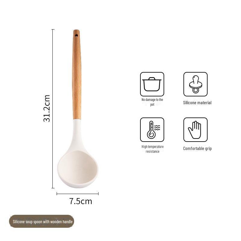 

Набор кухонных принадлежностей из силикона, 3 предмета, с деревянными ручками - антипригарный и термостойкий soup spoon; Light version
