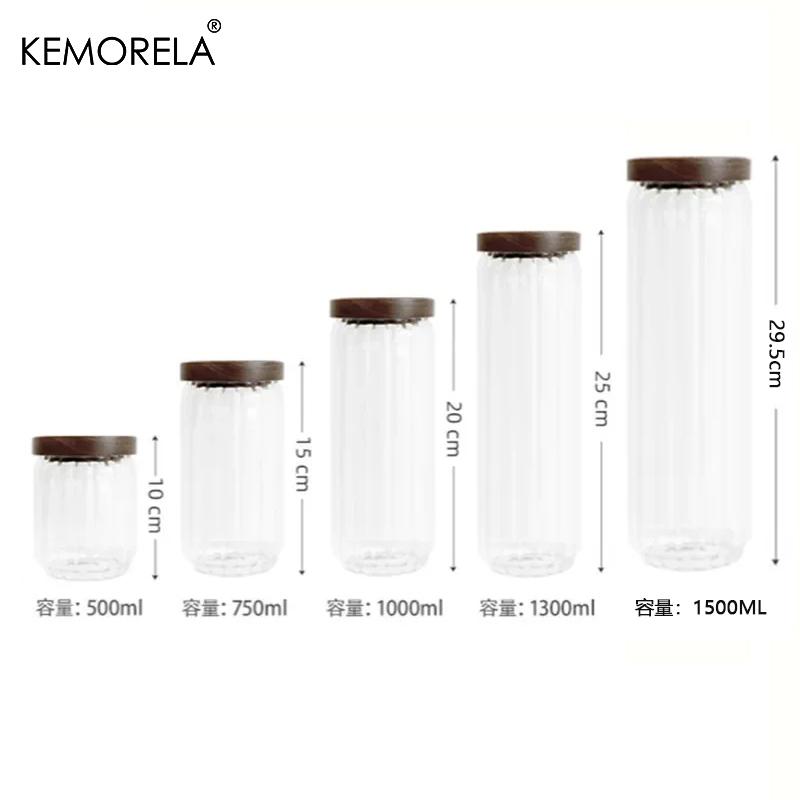 Glass Storage Jar With Acacia Wooden Cover Kitchen Snacks Tea Coffee Bean High Capacity High borosilicate Sealed Storage Bottles