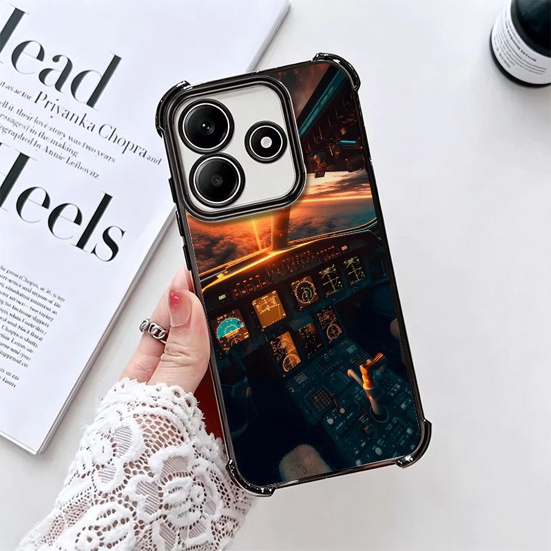 Aviation Aeroplane Pilot Cockpit Plating Phone Case For Xiaomi Redmi Note 14 15 Pro Plus 13 12 11 11S 11T 10 9S 9 5G Anti-Fall A