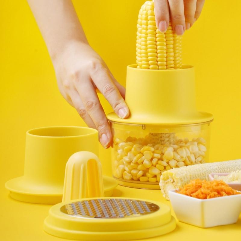 Comfortable Grip Corn Shucker Practical Corn Stripping Tool Corn Cutter & Removers with Bowl and Safety Handle