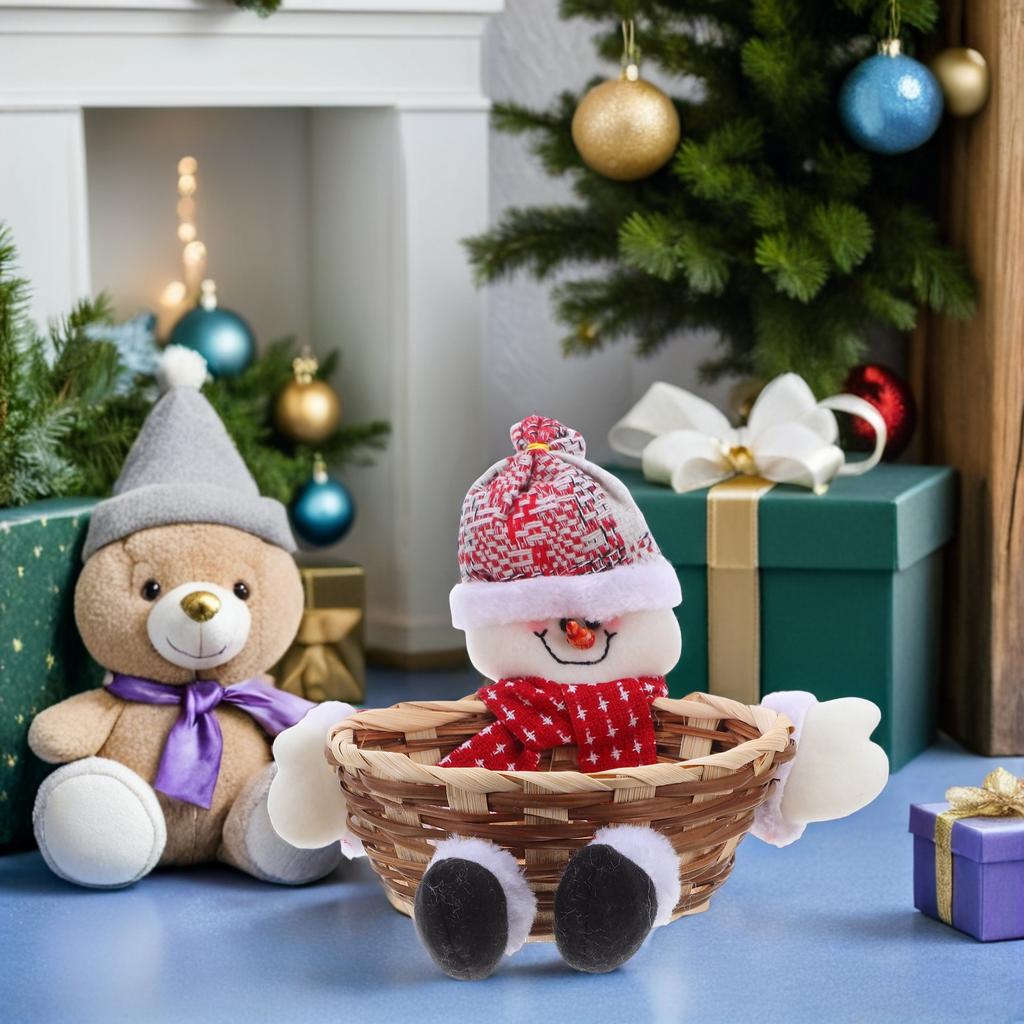 Julförvaringskorg Plyschren-docka Godisflätad Hållare Snacks-skål Godisskål För Vinterhelgens Bordsskiva Dekoration