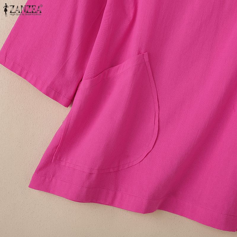 ZANZEA Lässige Bluse mit Rundhalsausschnitt und 3/4-Ärmeln für Damen