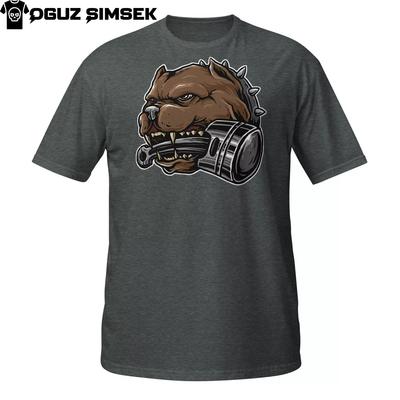 Pitbull Dog with Engine Cylinder Graphic Short-Sleeve T-Shirt Unique Design!