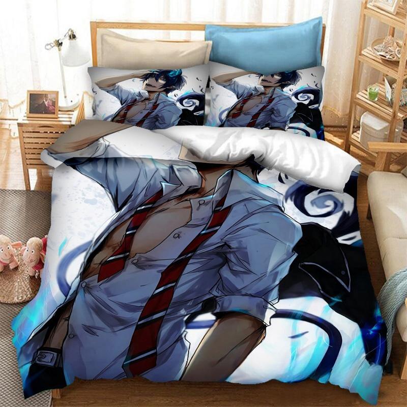 Fashion 3D Printing  Anime Blue Exorcist Bedding Set Duvet Covers Pillowcases One Piece Comforter Bedding Sets Bedclothes Bed