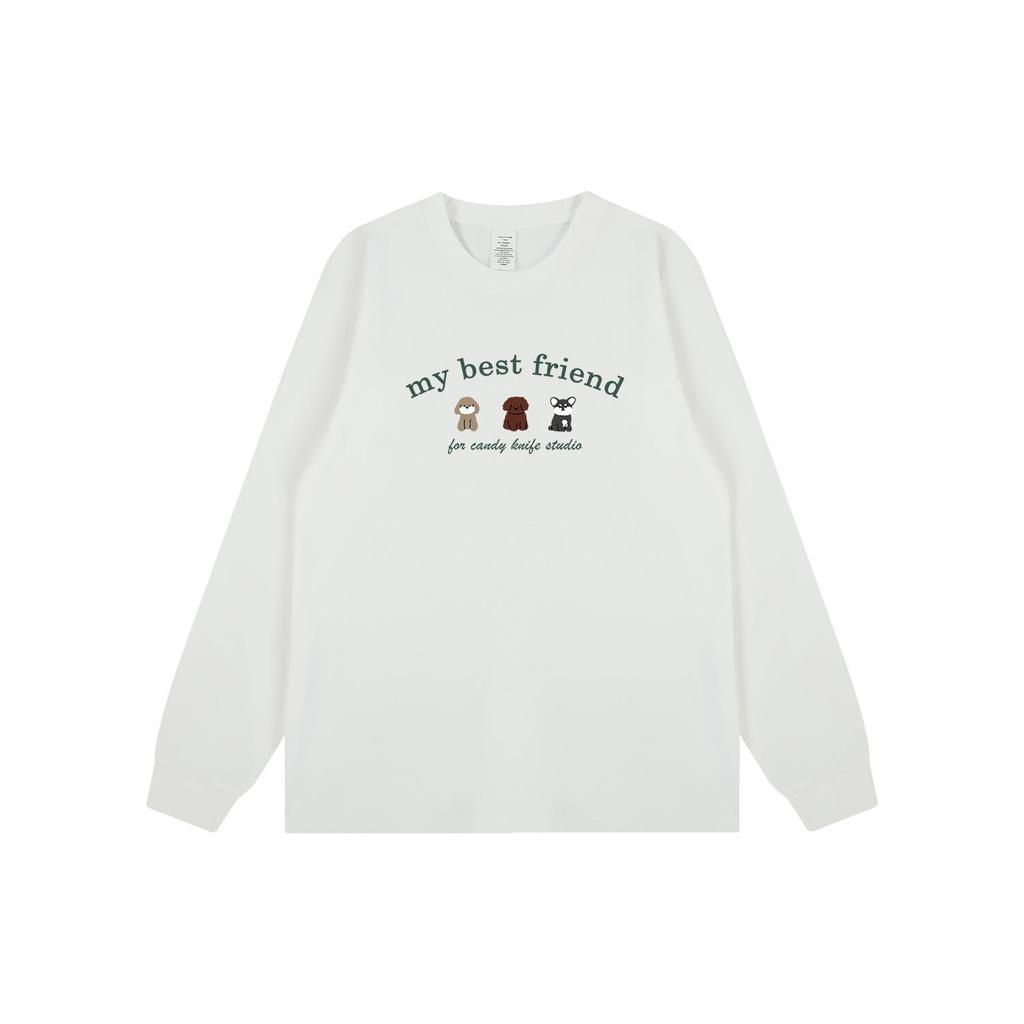 Korean Style Cute Cartoon Couple T-Shirt with Cuffed Long Sleeves for Autumn and Winter