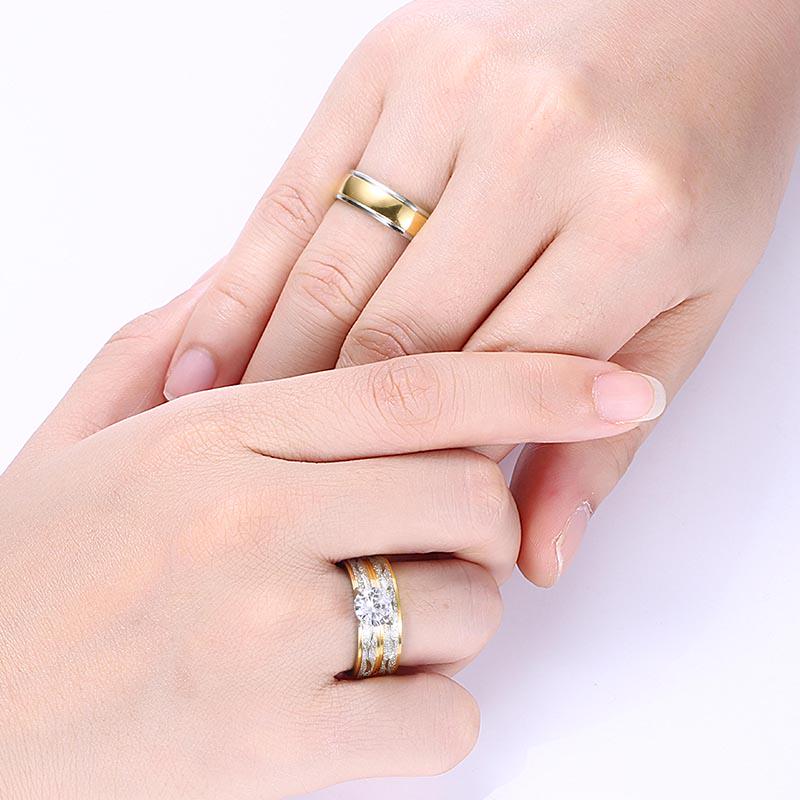 Couple Rings Exquisite Women Rhinestones Zirconia Rings Set Simple Men Stainless Steel Ring Wedding Jewelry Gifts For Lover
