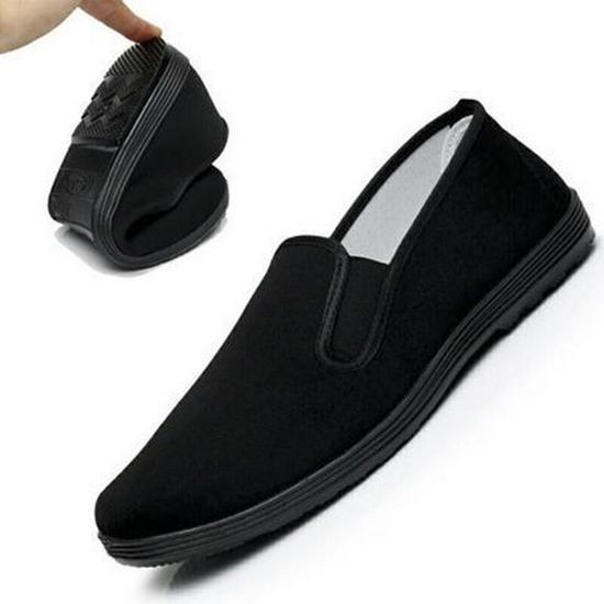 Rutschfeste atmungsaktive schwarze Stoffschuhe für Herren mit dicken Sohlen für Köche und Fahrer