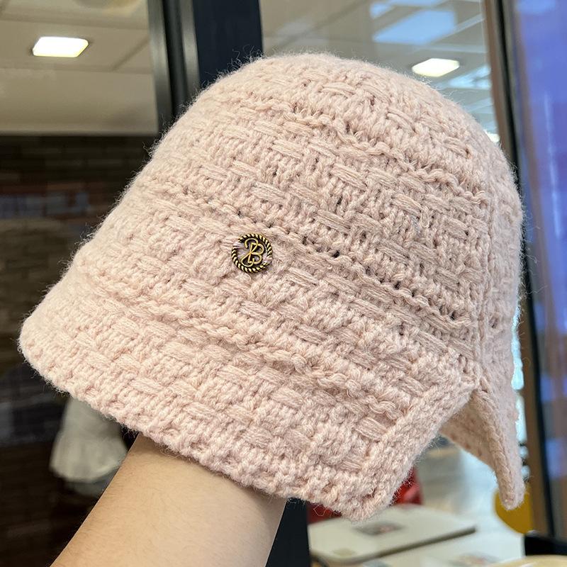 Spring and autumn breathable versatile face small hollow knitted bucket hat women