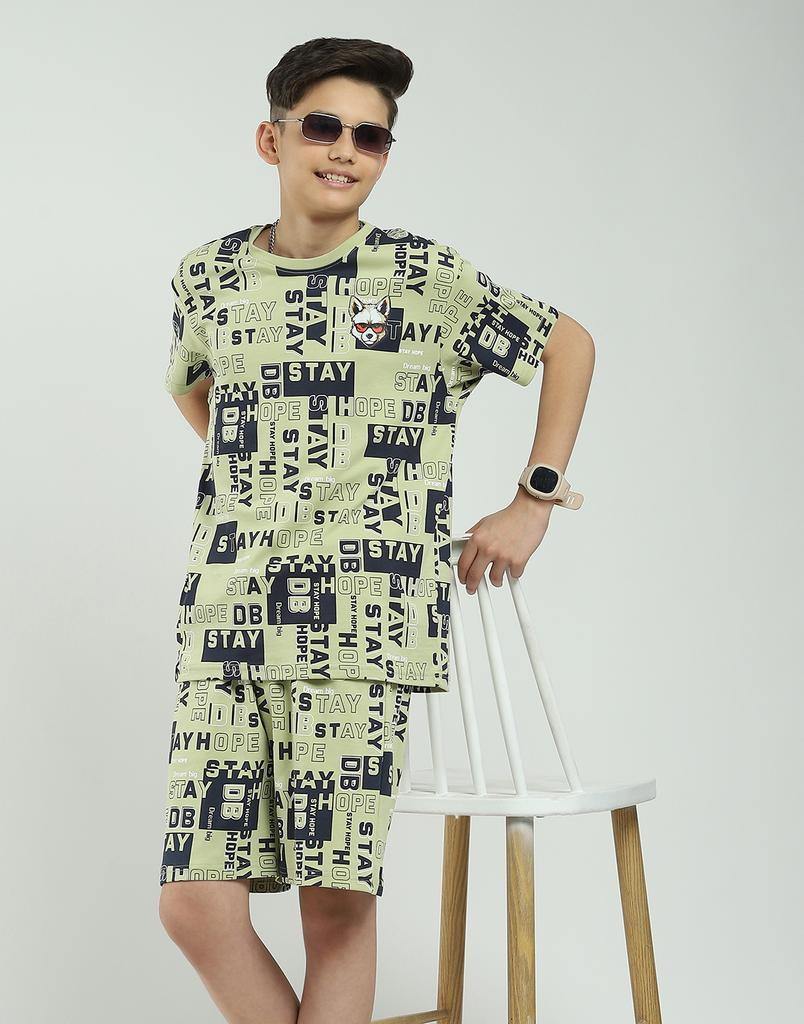 MONTE CARLO Boys Regular Fit Printed Half Sleeve Bermuda Set