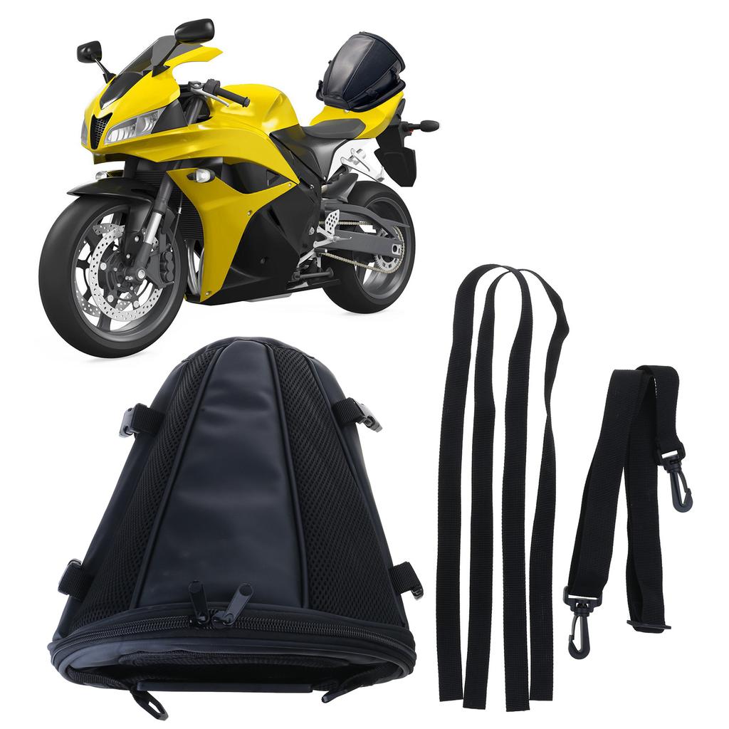 Motorcycle Rear Seats Bag with Adjustable Strap Suitable for Helmets Storage Holder Backpack Expandable Travel Essential