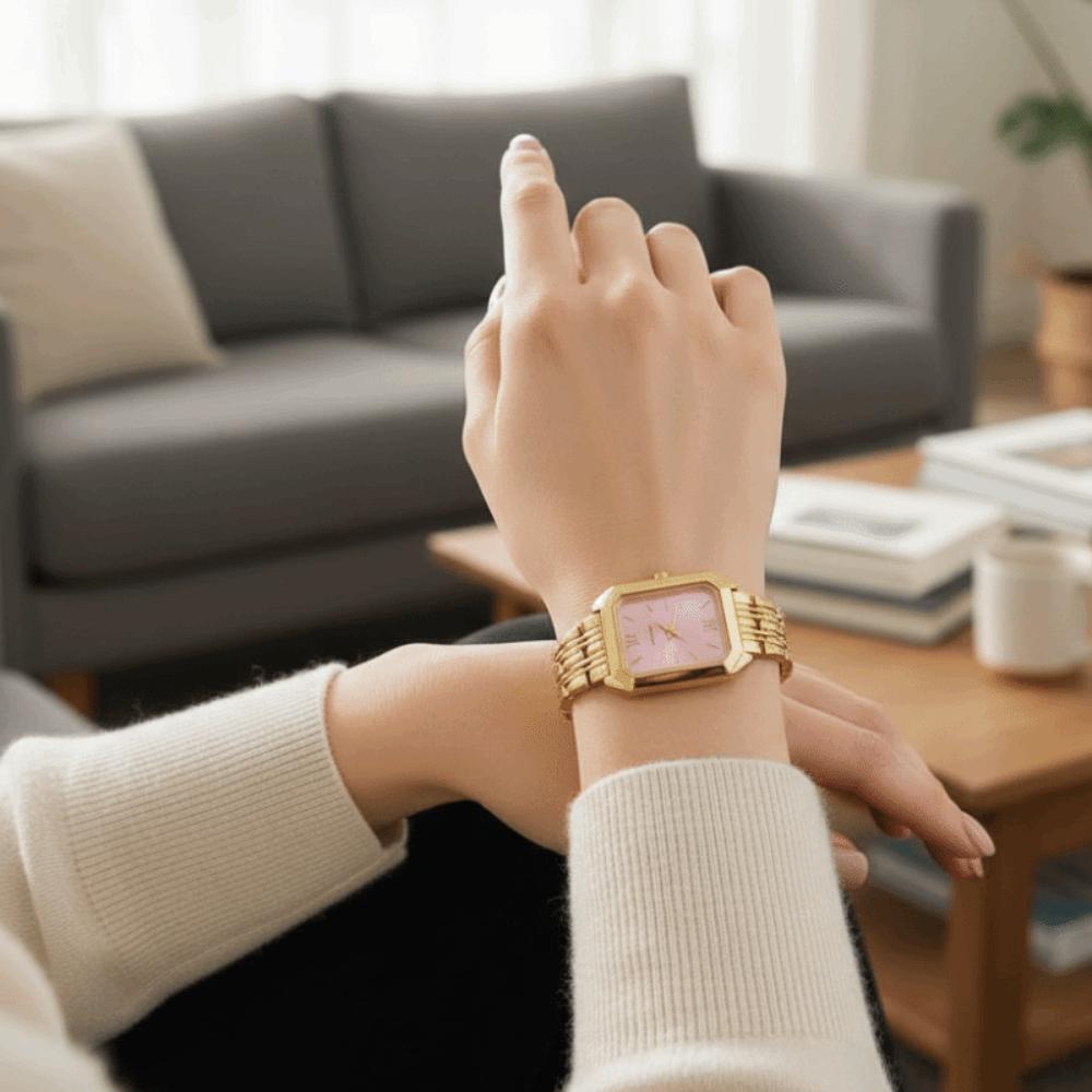 Square Dial Women Quartz Watch Slim Strap Rhinestone Watch Rhinestone Quartz Watch  Festival Gift