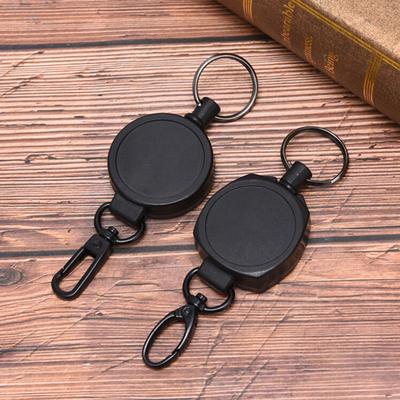 Badge Reel Pull Keychain Retractable Id Holder Security Card Clip Key Ring Black