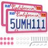 Black License Plate Frames, Stainless Steel, Car License Plate Holder with Screw Caps, Rattle Proof Pad Front Back License Plate Cover