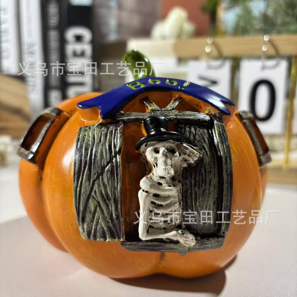 Hot-selling resin pumpkin lamp secret room haunted house decoration haunted festival shopping mall desktop atmosphere skull headlamp