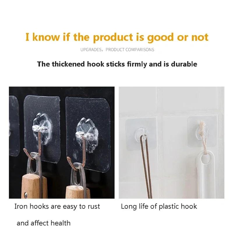 Transparent Self Adhesive Hooks Door Wall Mounted Hanger Hook Suction Heavy Load Rack Kitchen Bathroom Organizer Holder