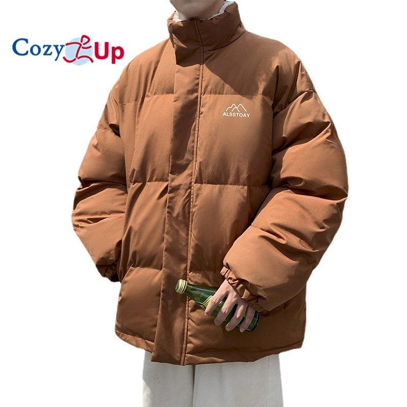 Cozy Up Winter Herren Plüsch Verdickte Parkas Stehkragen Jacke Mode Herren Parker Mantel Warm Dick Reißverschluss Mantel Gepolsterter Mantel für Männer