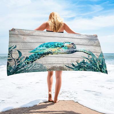 Coastal Nautical Turtle Print Beach Towel Lightweight Sandproof Fast Drying Towel For Summer Camping
