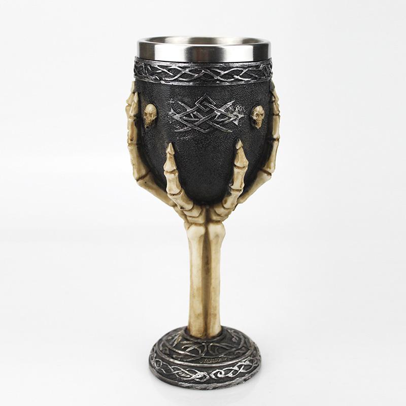 Gothic Goblet 3D Viking Stainless Steel Resin Skull Wine Goblet Dragon Claw Skeleton Spine Whiskey Cup Wine Glass for Halloween