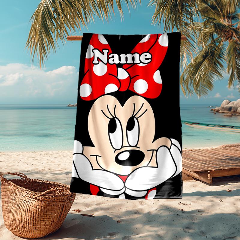Custom Name Ultra-Soft Beach Towel with Minnie Theme,Ideal for Pool - Camping, Diving - Perfect Travel Essential, Vibrant Beach Towel.