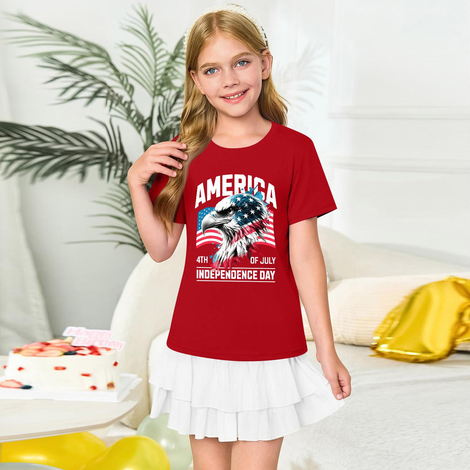 

Girls Round Neck Short Sleeve Printed Casual Short Sleeve 110 красный