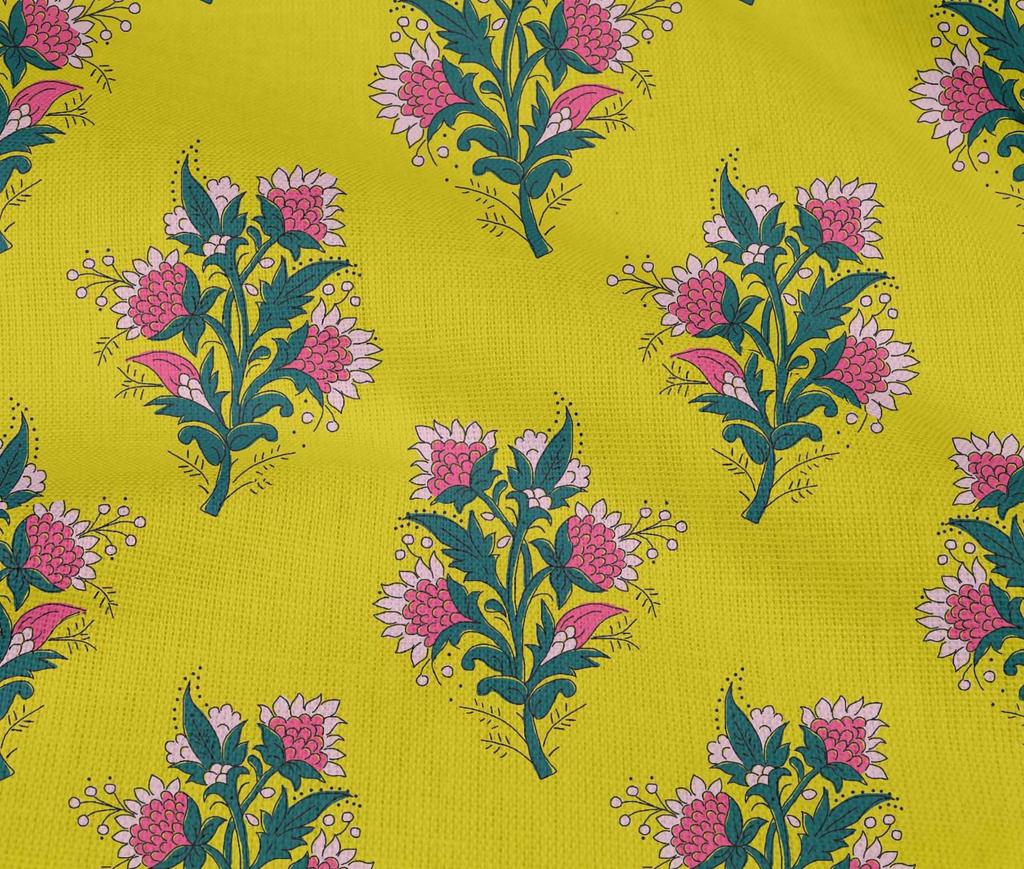 oneOone Baumwoll-Flex-Stoff Blätter- & Floral-Blockdruck-Stoff Meterware 40 Zoll