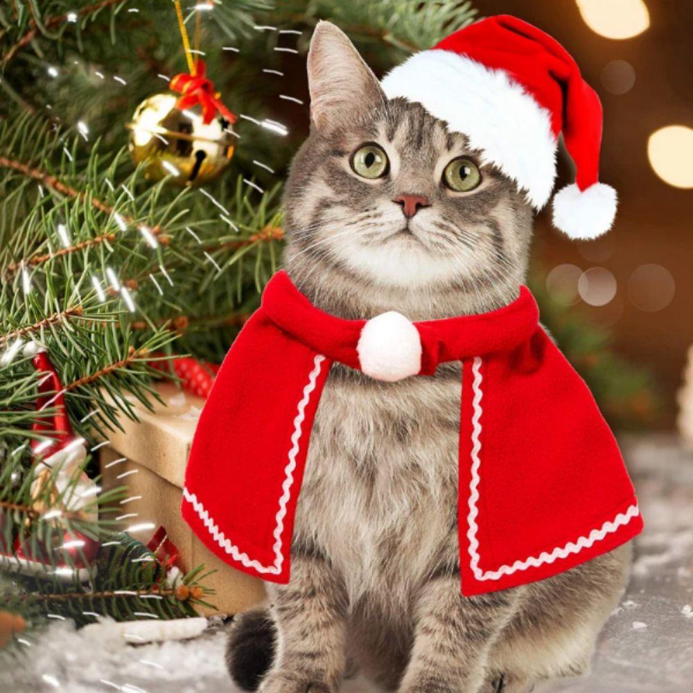 Comfortable Christmas Pet Cloak Adjustable Pet Xmas Hat Pet Christmas Cloak Dress Up for New Year