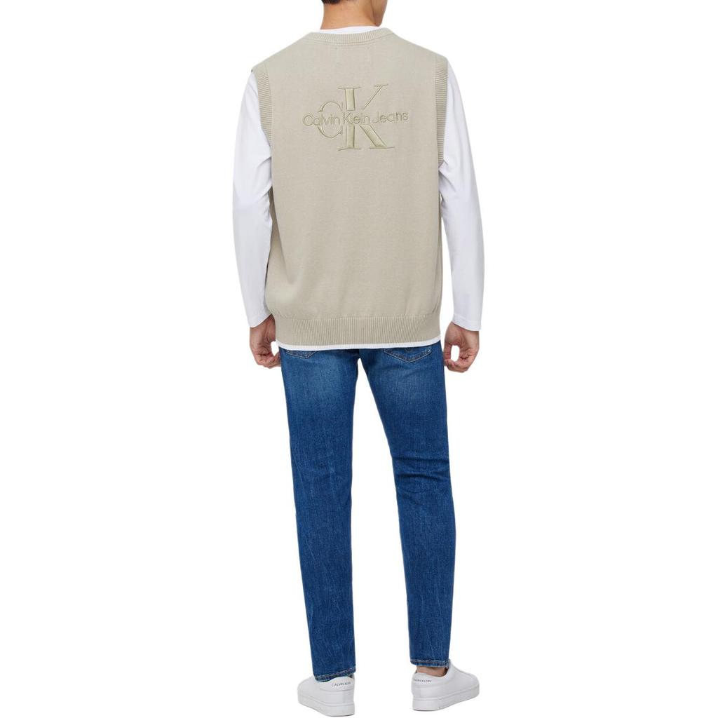 Calvin Klein Letter Embroidery Solid Color Comfortable Knit Sweater Men Sweater Beige J324408-PED