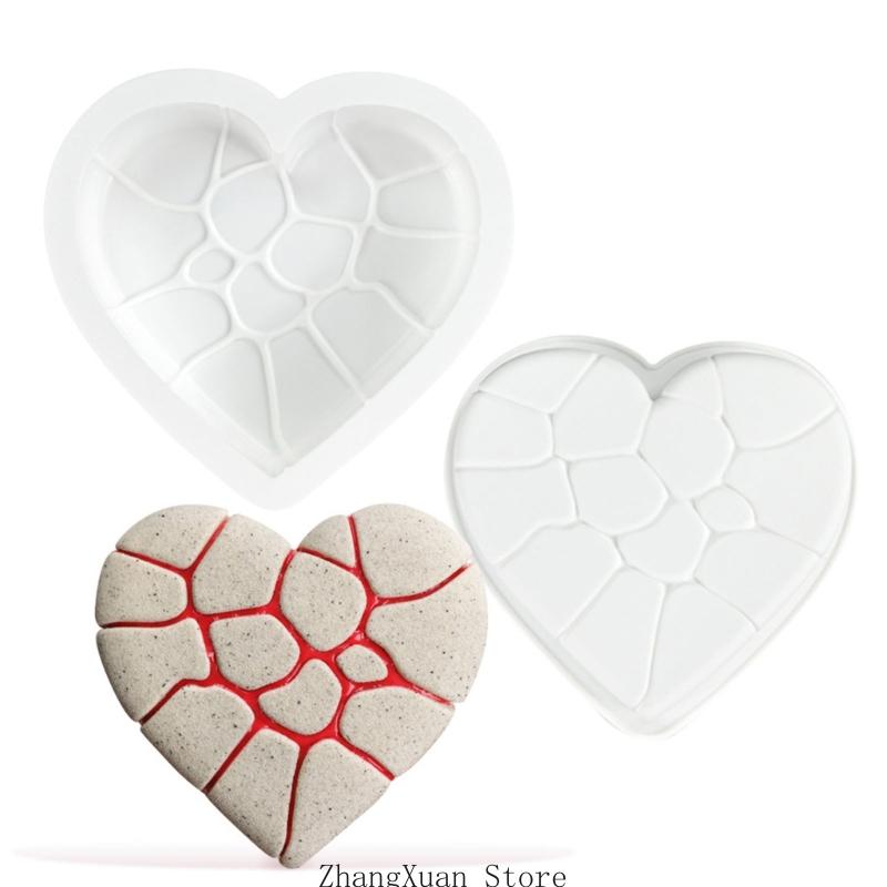 3XUF Crack Heart Silicone Molds Mousses Cake Mould Making Soap Molds