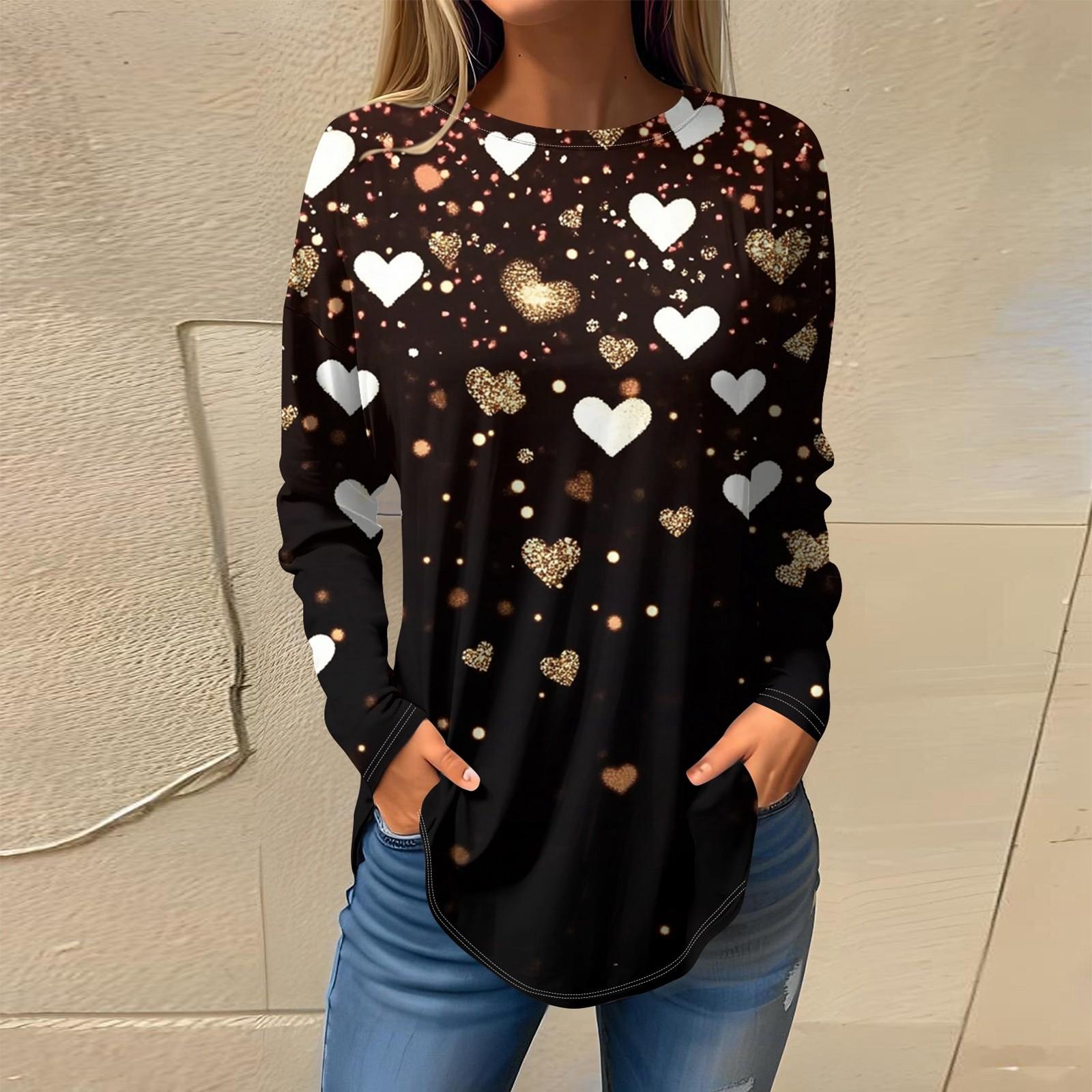 

Футболки женские осенние повседневные рубашки с длинным рукавом толстовка винтажный графический принт топ пуловер ко Дню святого Валентина L чёрный