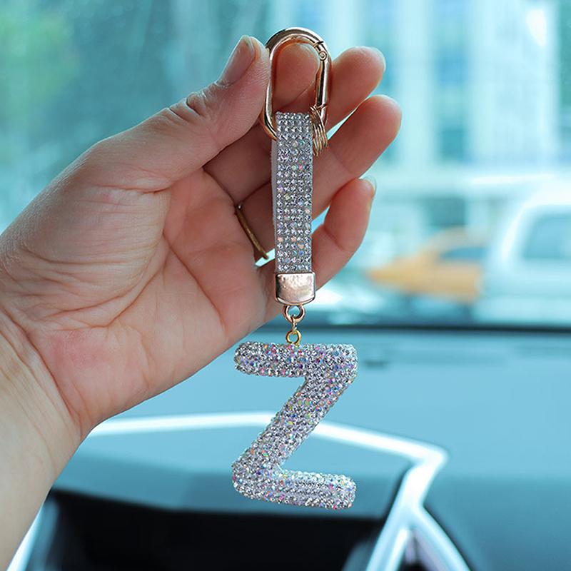 Fashion Sparkling Rhinestone Alphabet Keychain Cute Letter Charm Key Ring Exquisite Backpack Decoration Accessories Gifts