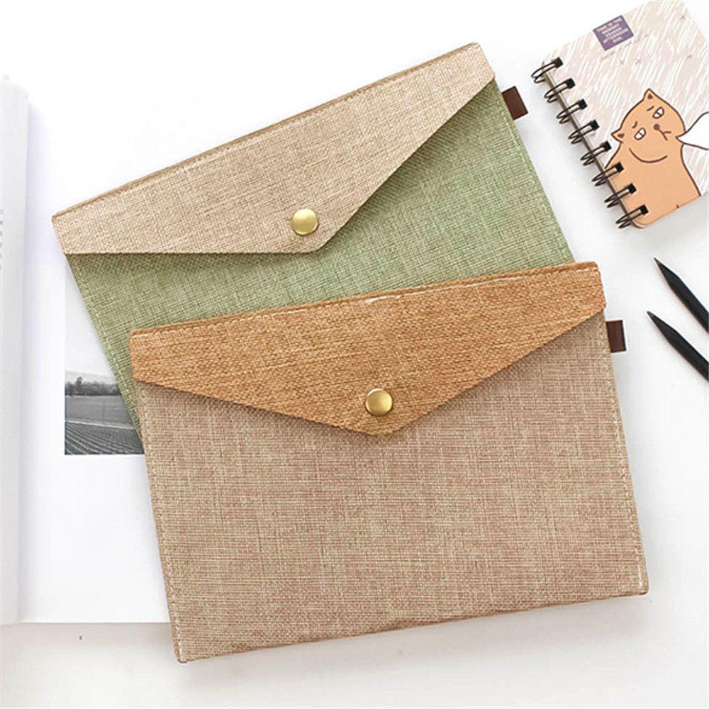 Buy 1pc Imitation Linen Canvas File Bag Button Closure Folder Bag ...