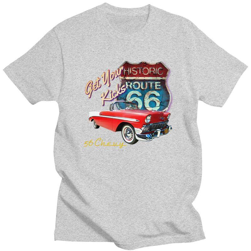 Custom Classic Car Route 66 T Shirt for Men 100 Cotton Tshirt Casual Tees Short Sleeve Tshirts Loose Fit Clothing Gift