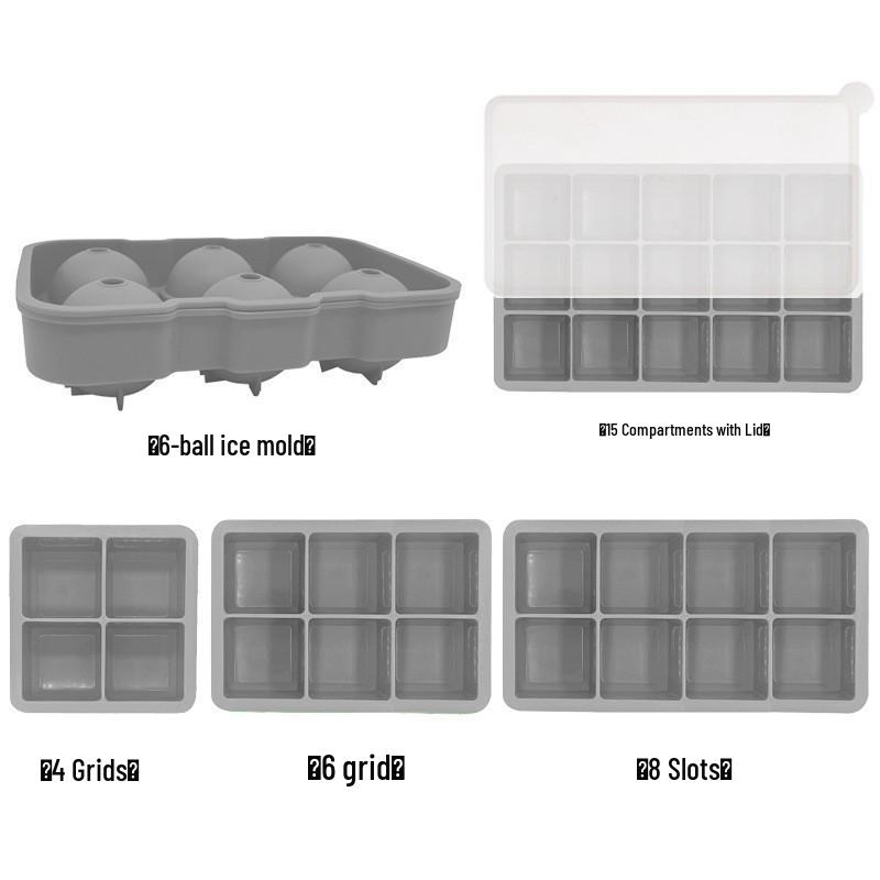 Silicone Ice Cube Tray Mold with 6, 8, or 15 Grids for Square and Ball Shaped Ice Cubes