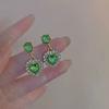 Zirconia Sparkling Green Crystal Love Heart Dangle Earrings Fashionable Summer Accessories Party Jewelry Birthday Gift for Women