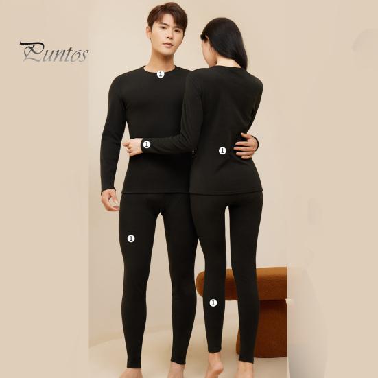 2 Pcs/Set Winter Thermal Clothing Set Round Neck Seamless Long Sleeve Warm Thick Plush Slim Fit Elastic Lady Cold Weather Pajamas Set Homewear