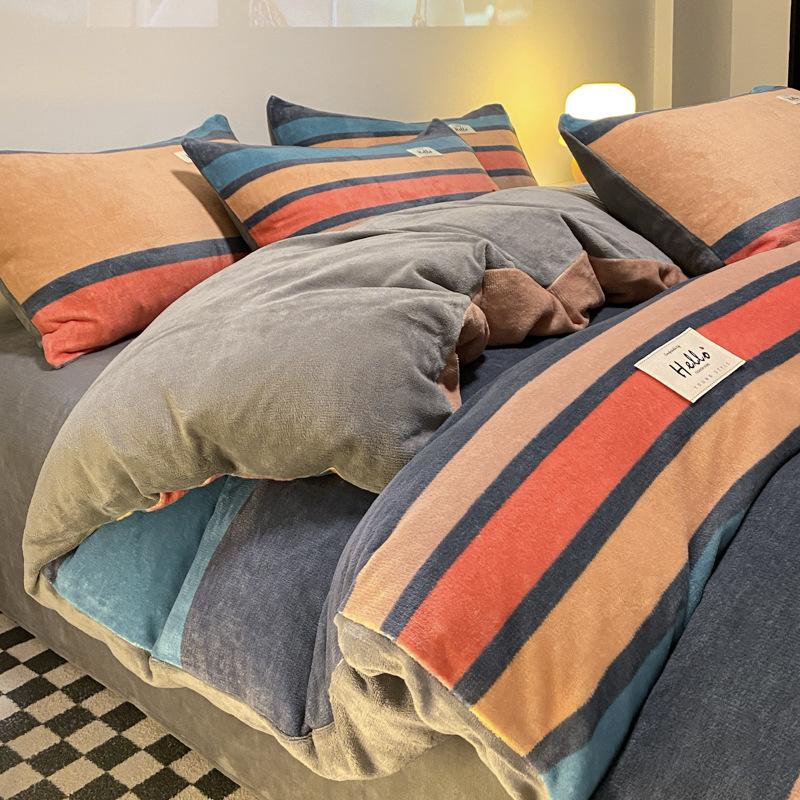 Unprinted Style Mixed And Matched Thickened Milk Fleece Four-Piece Quilt Cover Student Dormitory Three-Piece Bedding