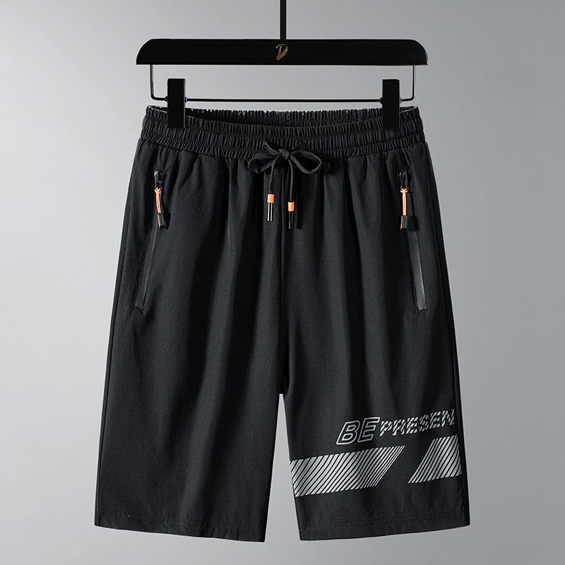 

Men Shorts Ice Silk Stretch Pants 8XL Plus Size Summer Beach Quick Dry Breathable Sport Pants Running Black S чёрный