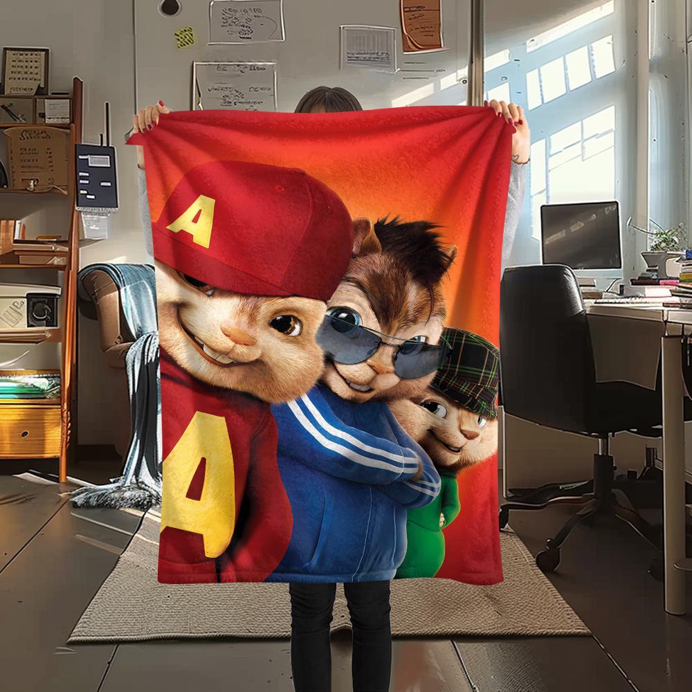 1 ks Flísová deka s potiskem Alvin a Chipmunkové, Vysoce kvalitní, Pro všechna roční období, Domácí dekorace, Teplo a pohodlí, Ideální jako vánoční dárky