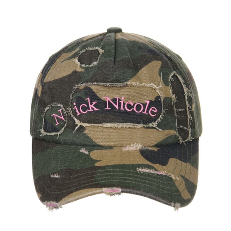 

NICK&NICOLE DESTROYED CAMO LOGO BALL cap_KHAKI pink FREE